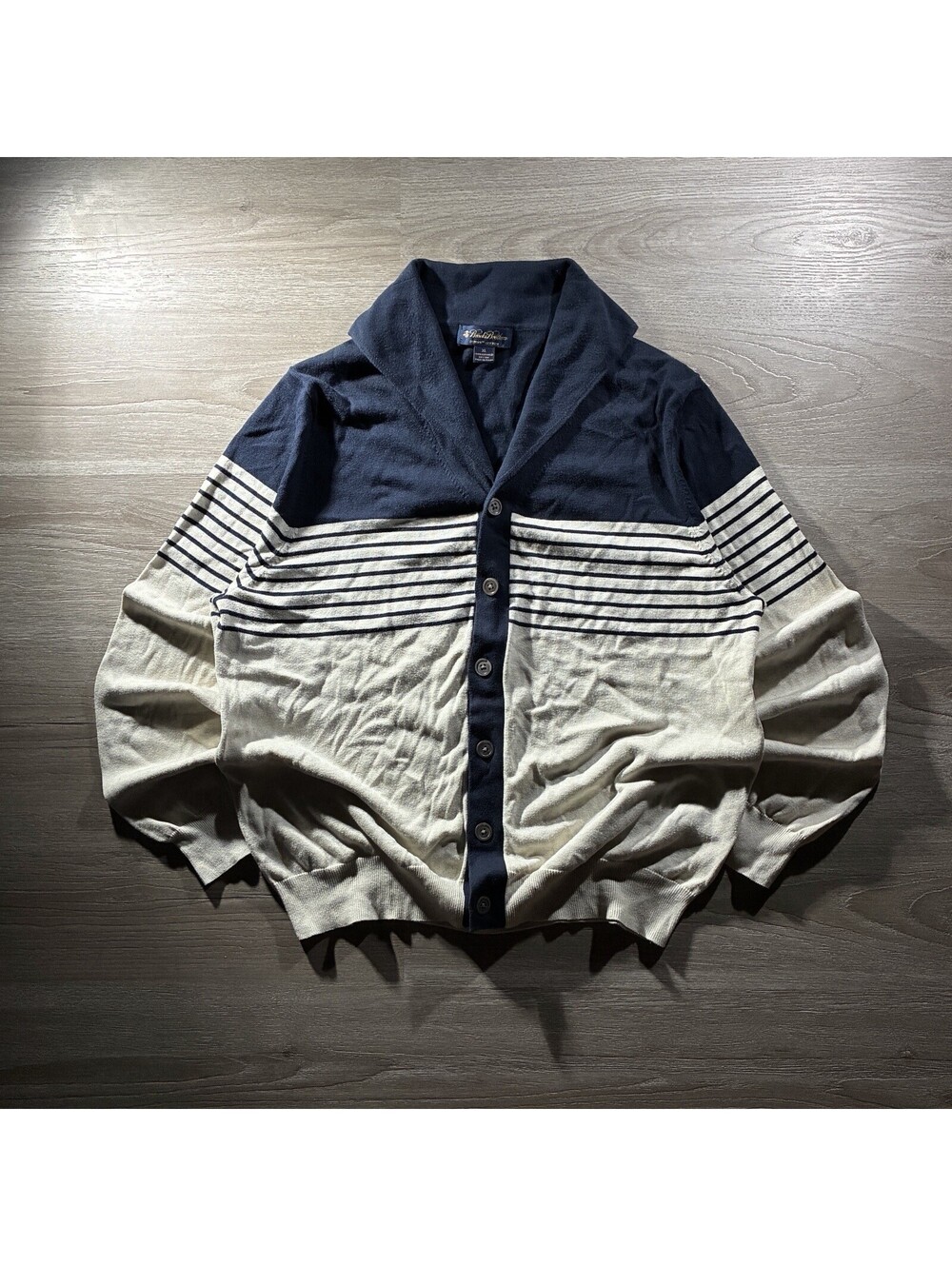 Brooks Brothers Mens XL Shawl Collar Cardigan Sweater 100% Supima Cotton Stripe